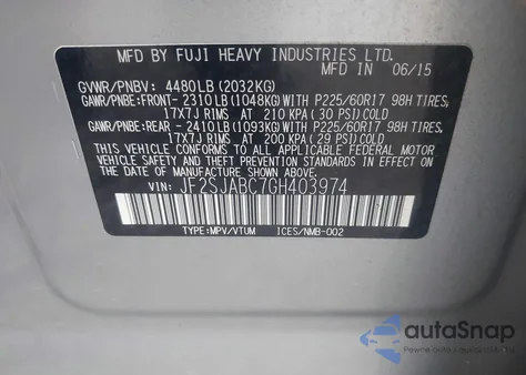 2016 Subaru Forester 2.5I из США, поврежденный, VIN JF2SJABC7GH403974